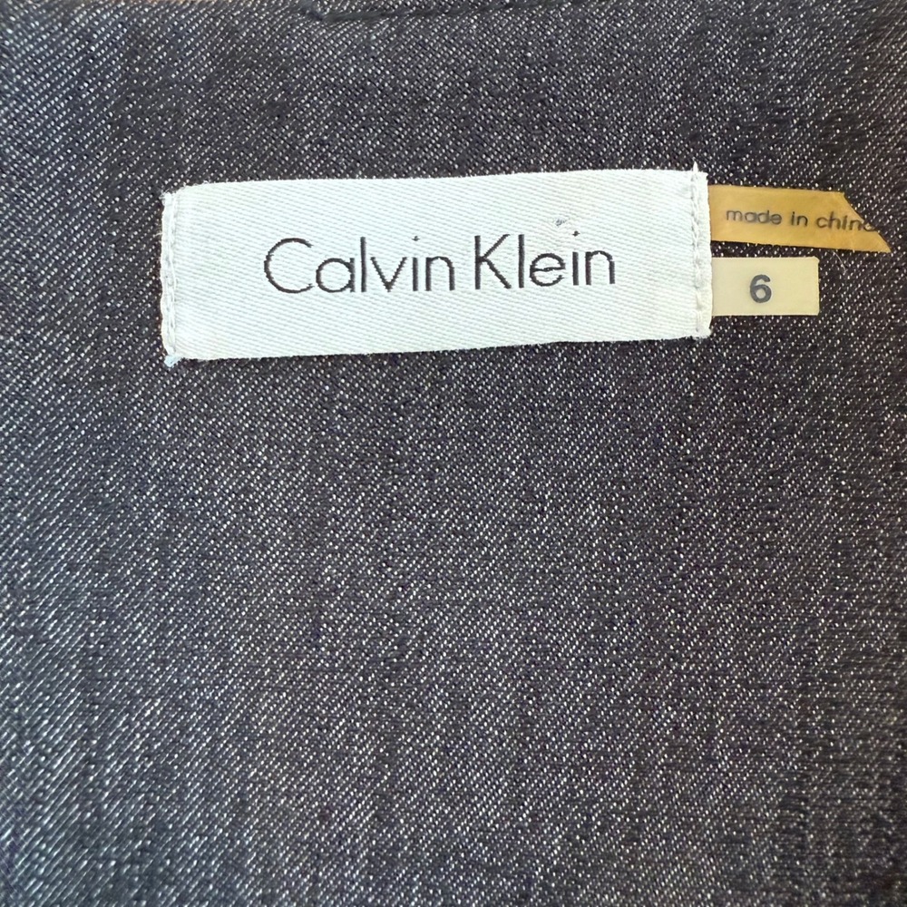 Calvin Klein Pleated Square Neck Minimalist Sheath Career Dress Charcoal 6 EUC - Picture 6 of 11